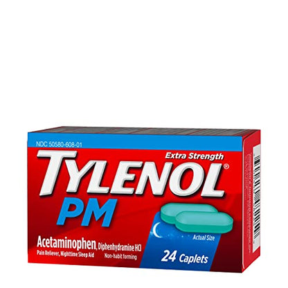 Tylenol PM Extra Strength Pain Reliever & Sleep Aid Caplets, 500 mg Acetaminophen, 24 ct