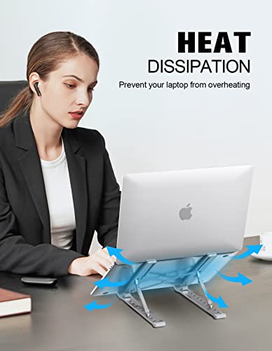 RIWUCT Laptop Stand for Desk, 9 Angles Adjustable Ergonomic Computer Stand with Detachable Phone Holder, Aluminum Cooling Portable Laptop Riser Holder Compatible with MacBook Pro Air Up to 15.6''