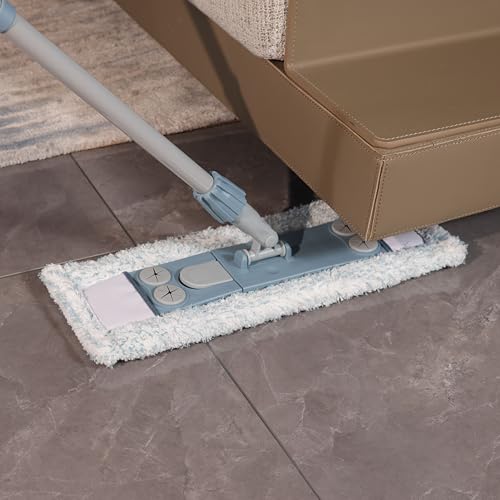 Flat Dust Mop with Extendable Handle and Washable Pads