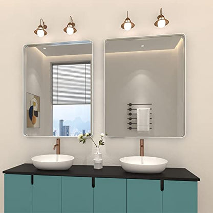 ODDSAN 48x 30 Brushed Nickel Frame Bathroom Mirror for Wall, Modern Brushed Metal Rectangle Vanity Mirror, Rounded Corner, Shatterproof, Anti-Oxidation (Horizontal/Vertical)