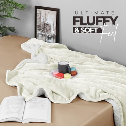 Utopia Bedding Sherpa Queen Blanket - Ivory 90x90