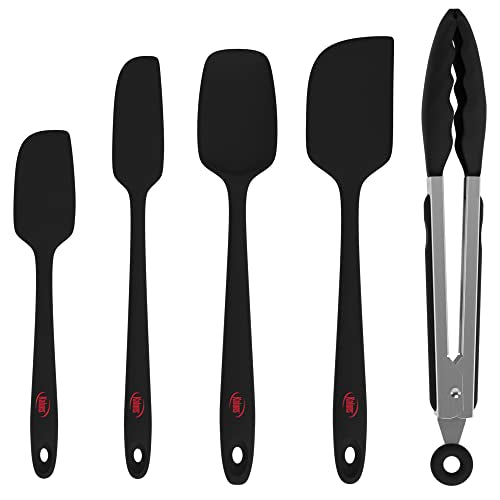 Kaluns Silicone Spatula Set, 4 Rubber Spatulas 600°F Heat Resistant, Nonstick Seamless Design with Stainless Steel Core, Dishwasher Safe, BPA free, Bonus Tongs Included