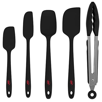 Kaluns Silicone Spatula Set, 4 Rubber Spatulas 600°F Heat Resistant, Nonstick Seamless Design with Stainless Steel Core, Dishwasher Safe, BPA free, Bonus Tongs Included