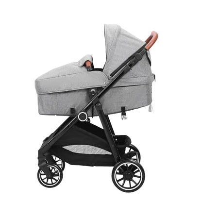 VEVOR Standard Baby Stroller, Infant Toddler Stroller with Bassinet, 3rd-Gear Adjustable Backrest & Foldable & Reversible Seat, Carbon Steel Newborn Stroller with Leg Cover and Mesh Net, Black