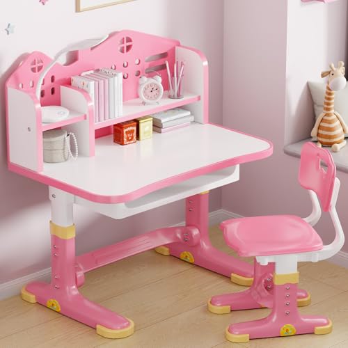 Kids Adjustable Desk and Chair Set with Storage