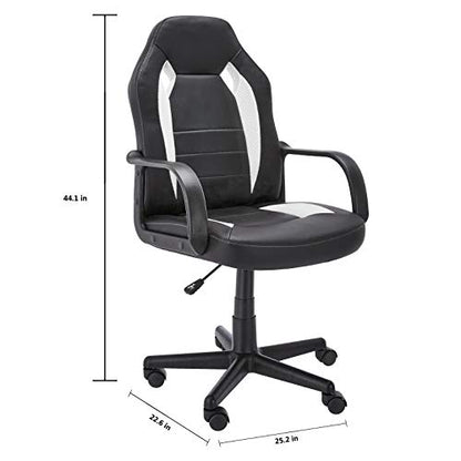 Amazon Basics Racing/Gaming Chair - Faux Leather, 22.6"D x 25.2"W x 44.1"H, White