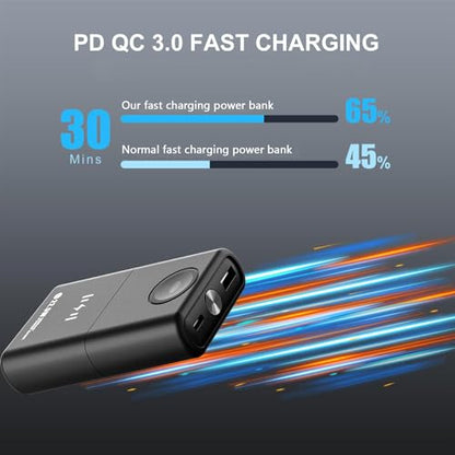 YIBITE Wireless Power Bank - 22.5W Fast Charger for Apple Watch, iPhone 15 14 13 12, iPad, & Tablet - 10000mAh Portable Battery Pack for Android, Laptop - Black
