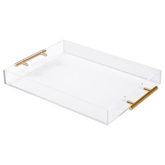 Acrylic Serving Tray with Handles for Serving Food Plastic Tray for Serving Food Coffee Table Bathroom Vanity Dispaly 12 * 16 Inch Clear