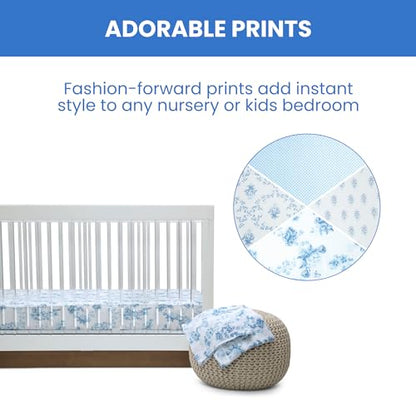 Delta Children 100% Cotton Muslin Baby Receiving Blankets for Girls and Boys – 47x47 Inches (Pack of 4), Blue Botanicals