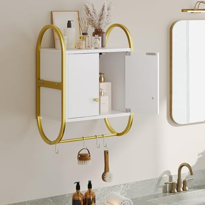 Bestier Floating Shelves for Wall, Kitchen Wall Cabinet with 2 Door and Towel Rack, Wall Shelves for Kitchen, Bedroom, Living Room, Bathroom, Office, Modern White
