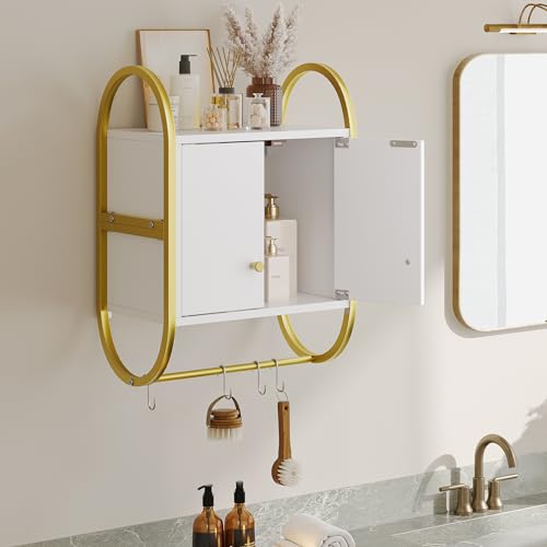 Bestier Floating Shelves for Wall, Kitchen Wall Cabinet with 2 Door and Towel Rack, Wall Shelves for Kitchen, Bedroom, Living Room, Bathroom, Office, Modern White