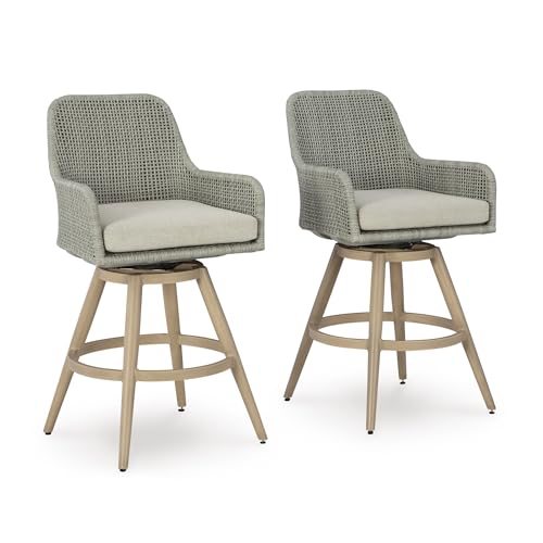 2 Pack Swivel Outdoor Bar Height Stools with Cushions