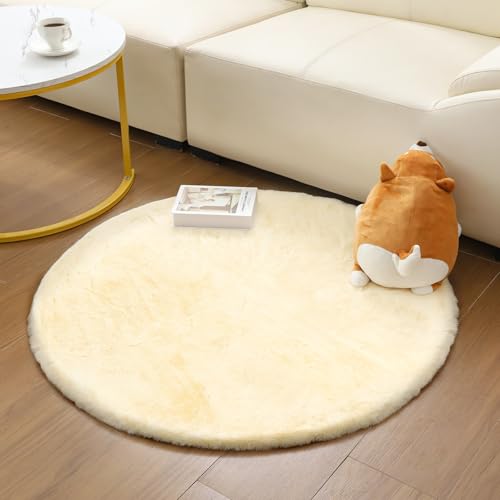 2ft Faux Fur Round Rug Soft Fluffy Area Carpet