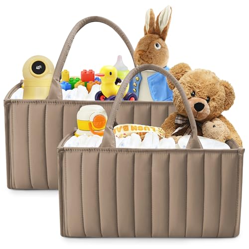 2 Pack Quilted Diaper Caddy Organizer Bins