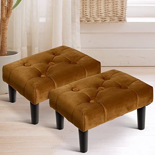 2 Pack Velvet Padded Footstool Ottoman