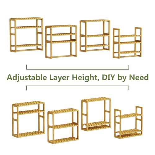 Bamboo Floating Shelves Bathroom Storage 3-Tier - Multifunctional Adjustable Over Toilet Rack Bathroom Organizer for Space-Saving Wall Mount Storage Used in The Kitchen/Living Room(Bamboo)