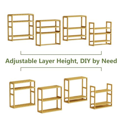Bamboo Floating Shelves Bathroom Storage 3-Tier - Multifunctional Adjustable Over Toilet Rack Bathroom Organizer for Space-Saving Wall Mount Storage Used in The Kitchen/Living Room(Bamboo)