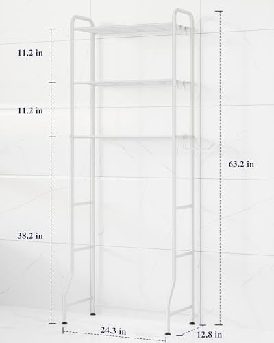 Over Toilet Storage Rack with Paper Holder and Hooks