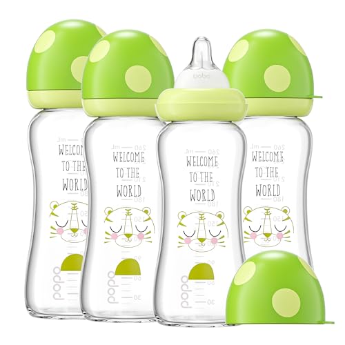 4 Pack Glass Anti-Colic Wide Neck Baby Bottles