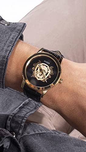 GUESS Men's 44mm Black Dial Gold Watch