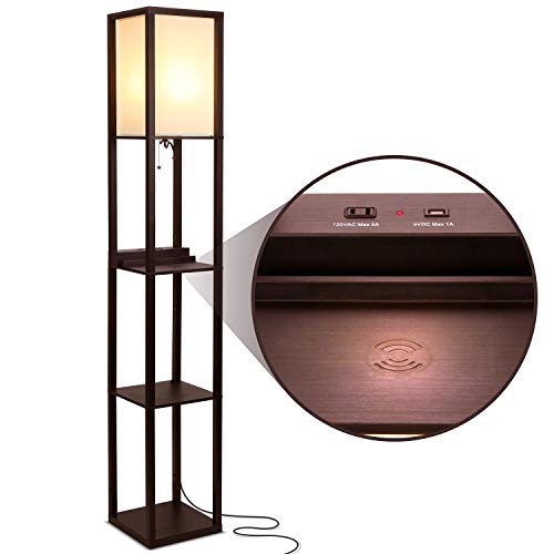 Brightech Shelf Floor Lamp with USB, Wireless Charging