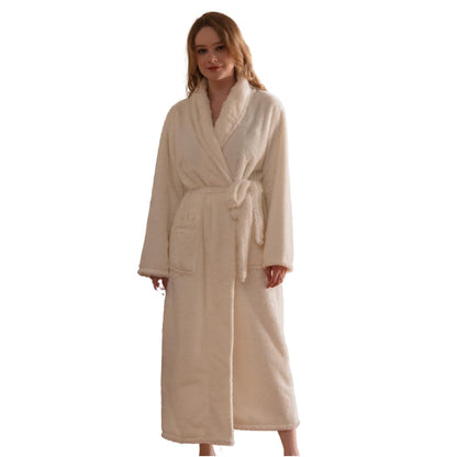 COOVA Women's Faux Rabbit Fur Bathrobe Shawl Collar,Lounge Sleepwear Robe Side Pockets,Small White