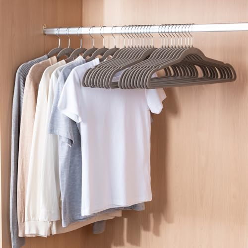 ELONG HOME Velvet Hangers 50 Pack, Grey Slim Felt Hangers with 360° Swivel Hook, Non Slip Skinny Hangers Heavy Duty Adult Hangers for Coats, Pants & Dress Clothes