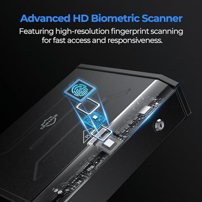 ONNAIS IRON SE Biometric Gun Safe for Pistols,Handgun, Quick-Access Firearm Safety Device with Fingerprint Lock or Key Pad, Gun Lock Box for Home Bedside Nightstand Car