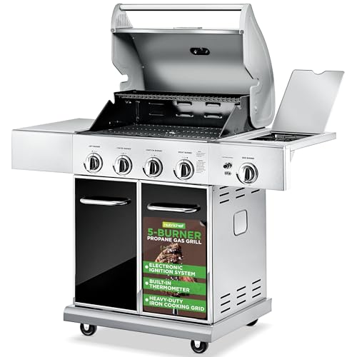 5-Burner Propane Gas Grill with Side Burner, Thermometer