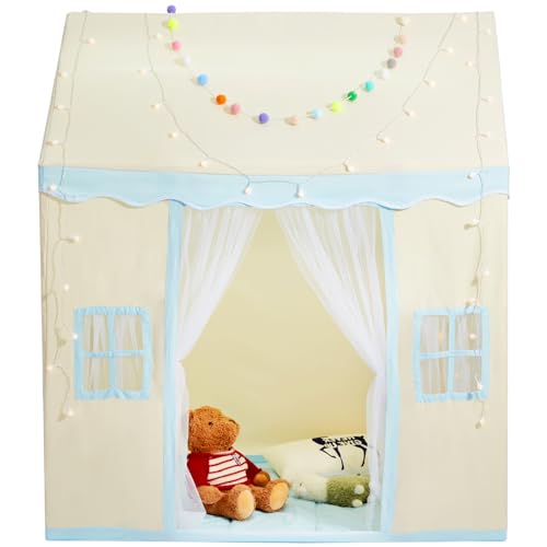 VEVOR Kids Play Tent, Kids Tent for Kids 1-5 Years Old, Tent for Kids with Windows for Indoor and Outdoor, Toddler Tent with Mat and Tent Lamp, Play House Castle Tent for Boys and Girls, Beige