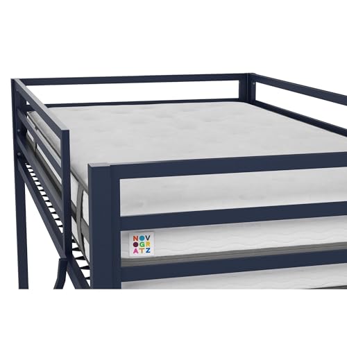 Novogratz Maxwell Twin-Over-Twin Metal Bunk Bed with Ladder and Guardrails, Navy Blue