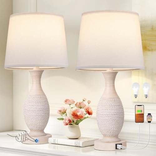 2 Pack Dimmable Touch Bedside Lamps with USB