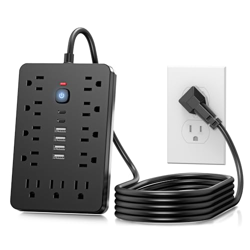 JouleLoom 6 FT Flat Plug Surge Protector Power Strip,11 Multiple AC Outlets with 6 USB Ports (2 USB C), 6 Feet Extension Cord, 1875W/15A, One Touch Switch Button, 17 in 1 Compact powerstrip