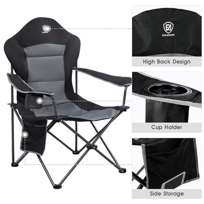 EVER ADVANCED Folding Camping Chair for Outside with High Back Padded Oversized Lawn Chairs Folding Lightweight Sturdy Steel Portable Outdoor Camp Chair for Adults