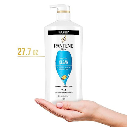 Pantene Classic Clean 2-in-1 Shampoo and Conditioner Set with Hair Treatment, Pro-V Nutrients for Dry, Color-Treated Hair, Long-Lasting Nourishment & Hydration Antioxidant-Rich,27.7 Fl Oz Each, 2 Pack