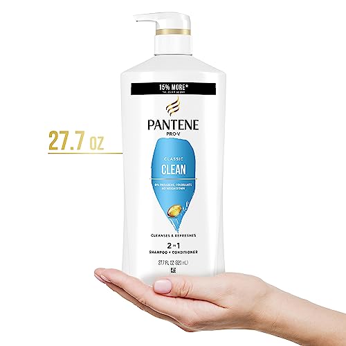 Pantene Classic Clean 2-in-1 Shampoo and Conditioner Set with Hair Treatment, Pro-V Nutrients for Dry, Color-Treated Hair, Long-Lasting Nourishment & Hydration Antioxidant-Rich,27.7 Fl Oz Each, 2 Pack