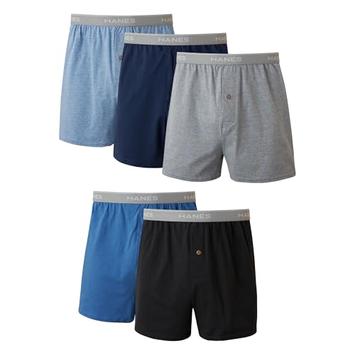 5 Pack Hanes Moisture-Wicking Cotton Knit Boxers