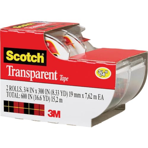 2 Pack Scotch Transparent Tape 3/4" x 250" Rolls