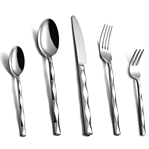 20 Piece Stainless Steel Flatware Set, Diamond Pattern