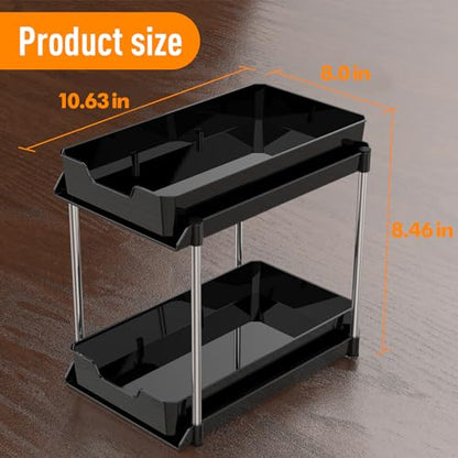 2 Pack Black Under Sink Organizer, Multi-Purpose kitchen and Bathroom organization,Pull Out Drawers Organizer,pantry organizersalso used for countertop,makeup and medicine cabinet storage.