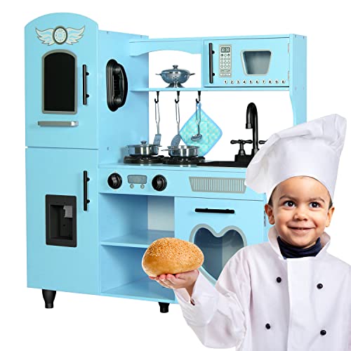 Kids Wooden Play Kitchen Set with Lights and Sounds