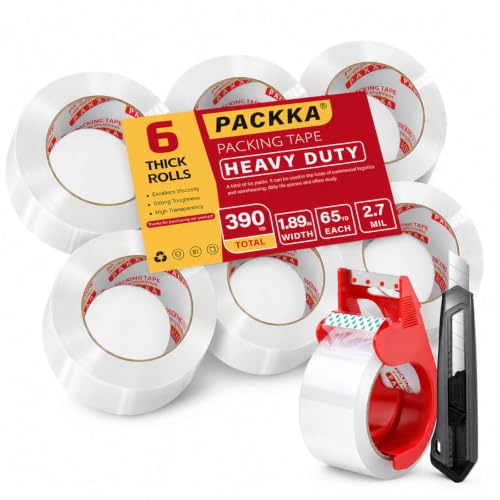6 Pack Heavy Duty Packing Tape with Dispenser and Utility Knife