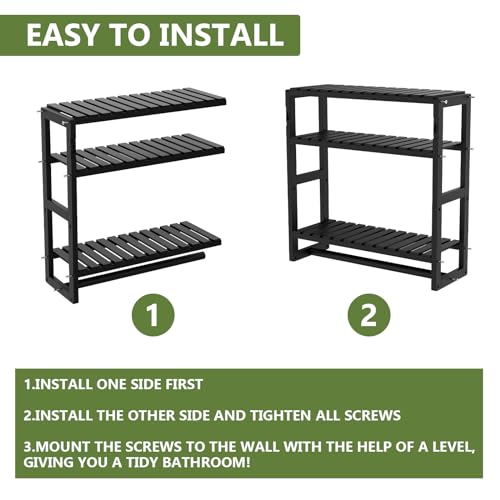 Bamboo Floating Shelves Bathroom Storage 3-Tier - Multifunctional Adjustable Over Toilet Rack Bathroom Organizer for Space-Saving Wall Mount Storage Used in The Kitchen/Living Room(Bamboo)