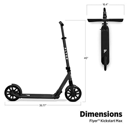 Flyer Kickstart Max, Kick Scooter, Adjustable Handlebars & Foldable, Black Scooter 8+ Years, and up to 220 lbs