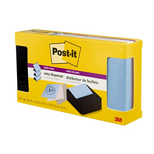 Post-it Note Dispenser, Modern Black, Pack includes Dispenser and 3 Super Sticky Pop-up Sticky Notes Pads, 2X The Sticking Power (WAVE-330-BKVP)