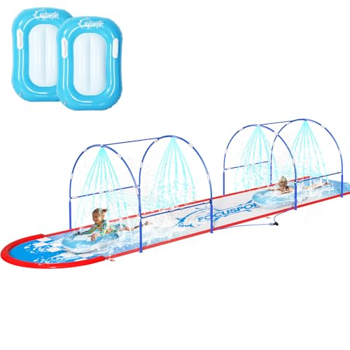 23FT Lawn Water Slide with Sprinklers and Bodyboards