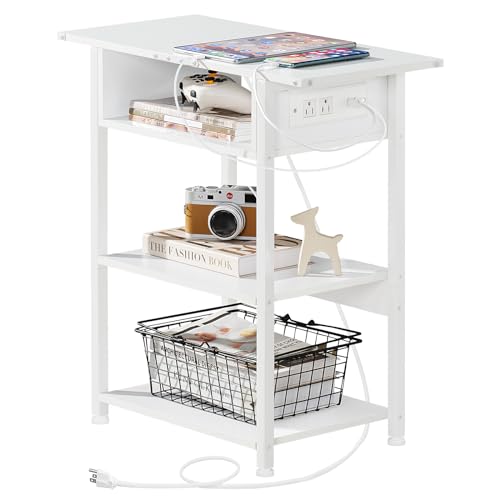 Narrow End Table with Charging Station and USB Ports