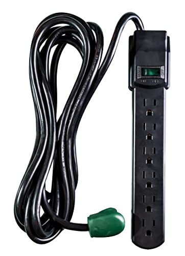 GoGreen Power (GG-16103M-12BK) 6 Outlet Surge Protector, 250 Joules, Black, 12ft Cord