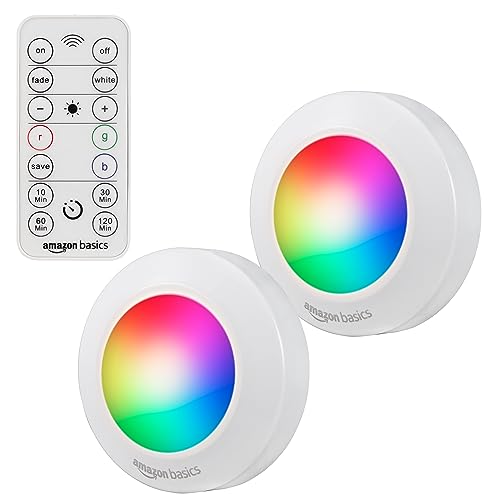 2 Pack Amazon Basics Color Changing LED Puck Lights
