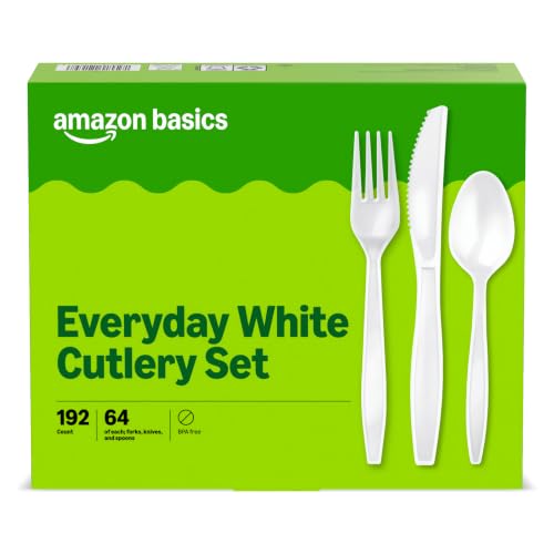 192 Count Amazon Basics Disposable Plastic Cutlery Set